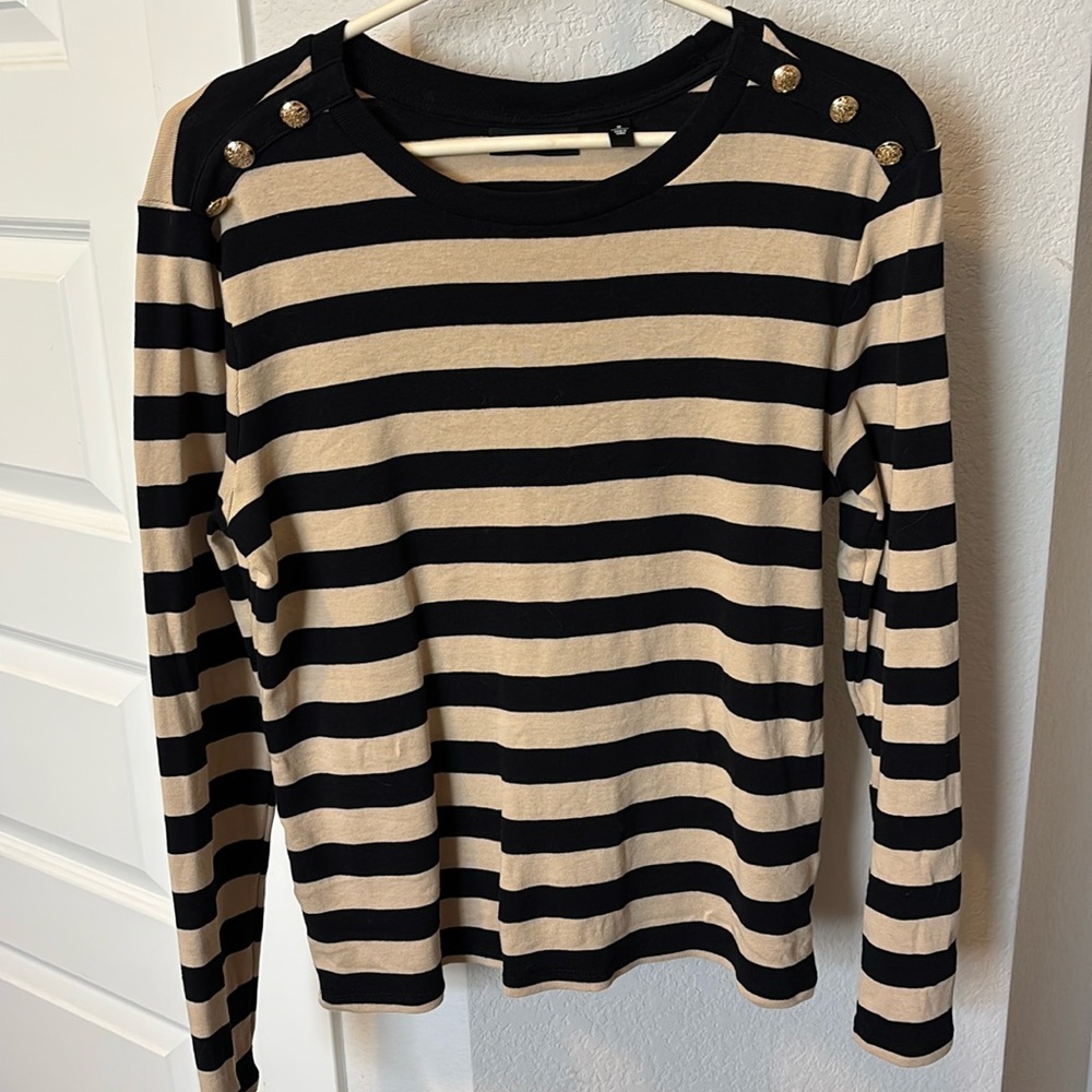 Rafaella Women's Black & Tan striped Long Sleeve Top size M NWOT
